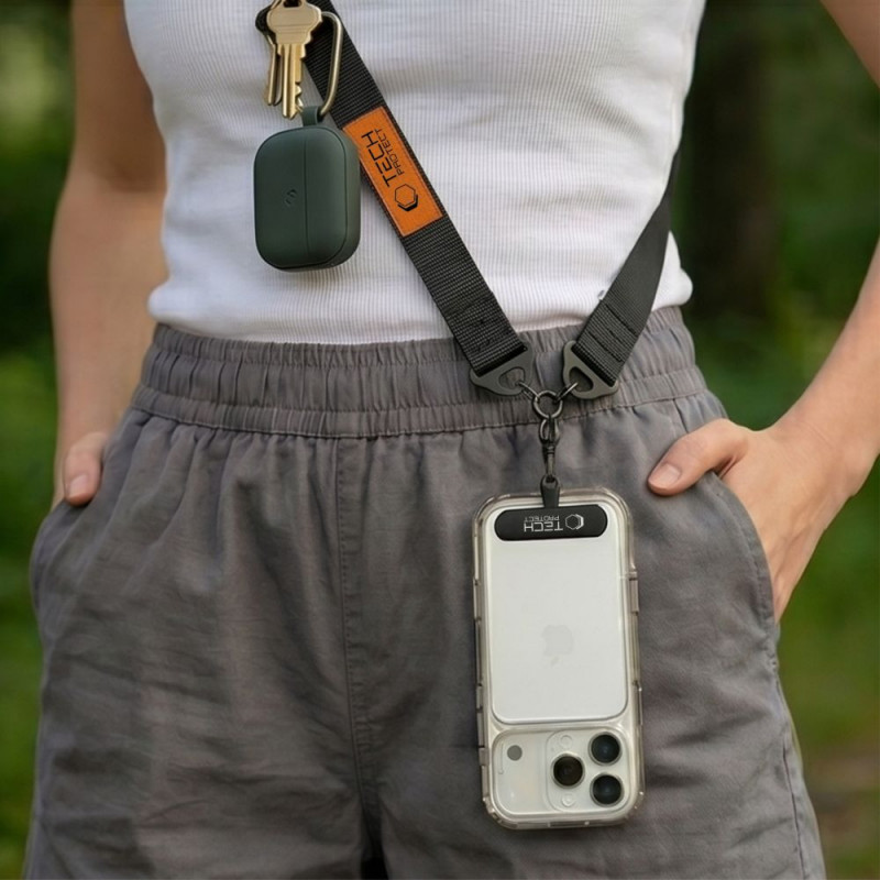 Tech-Protect C9S Rope Crossbody Handy-Tragegurt, Schwarz/Orange