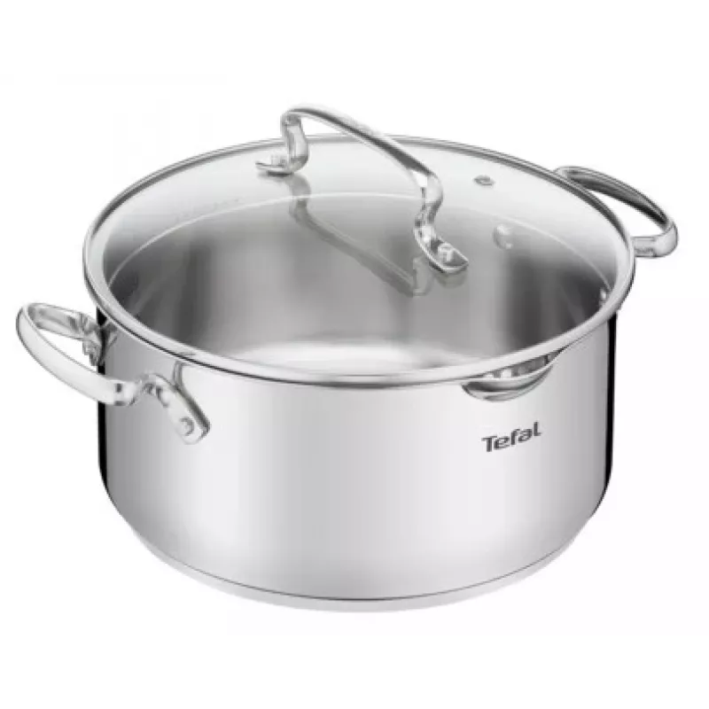 Tefal Duetto+ G7194655 Kochtopf, rund, Edelstahl, 24 cm, Glasdeckel