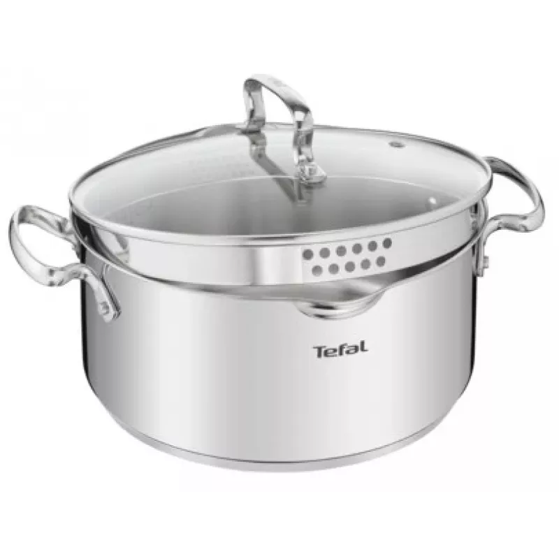 Tefal Duetto+ G7194655 Kochtopf, rund, Edelstahl, 24 cm, Glasdeckel