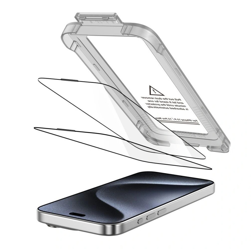Tech-Protect Quick Set+ Panzerglas für Apple iPhone 15 Pro (2 Stk.), Schwarz