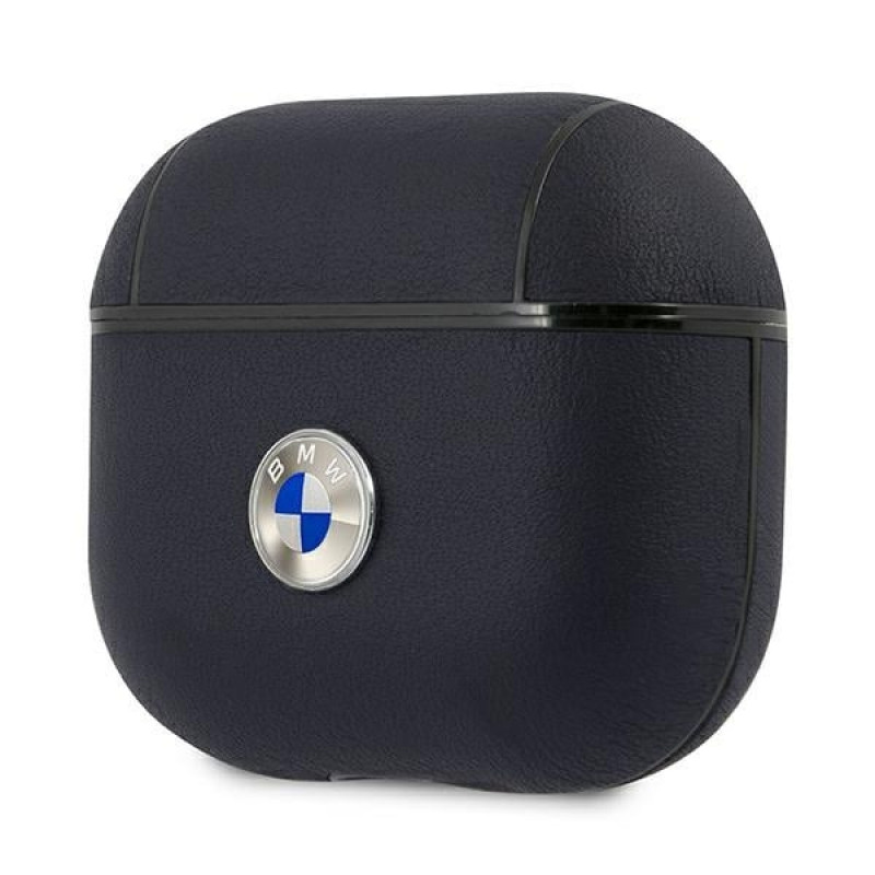 BMW BMA3SSLNA Echtleder-Hülle mit silbernem Logo für Apple AirPods 3, navy