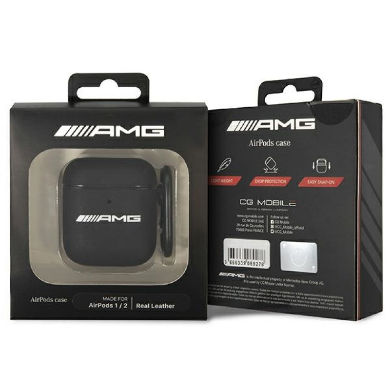 Mercedes-AMG AMA2SLWK Leder Big Logo Hülle für Apple AirPods 1/2, schwarz
