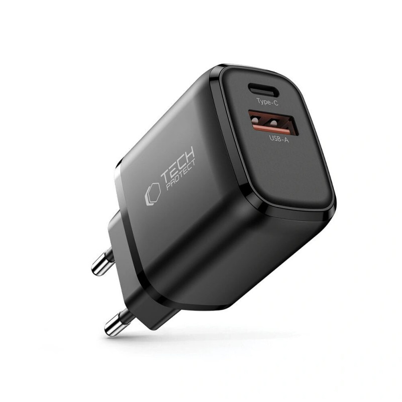 Tech-Protect NCA30 USB-A, USB-C Wandladegerät PD 30W / QC3.0, Schwarz