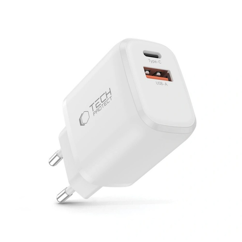 Tech-Protect NCA30 USB-A, USB-C Wandladegerät PD 30W / QC3.0, Weiß