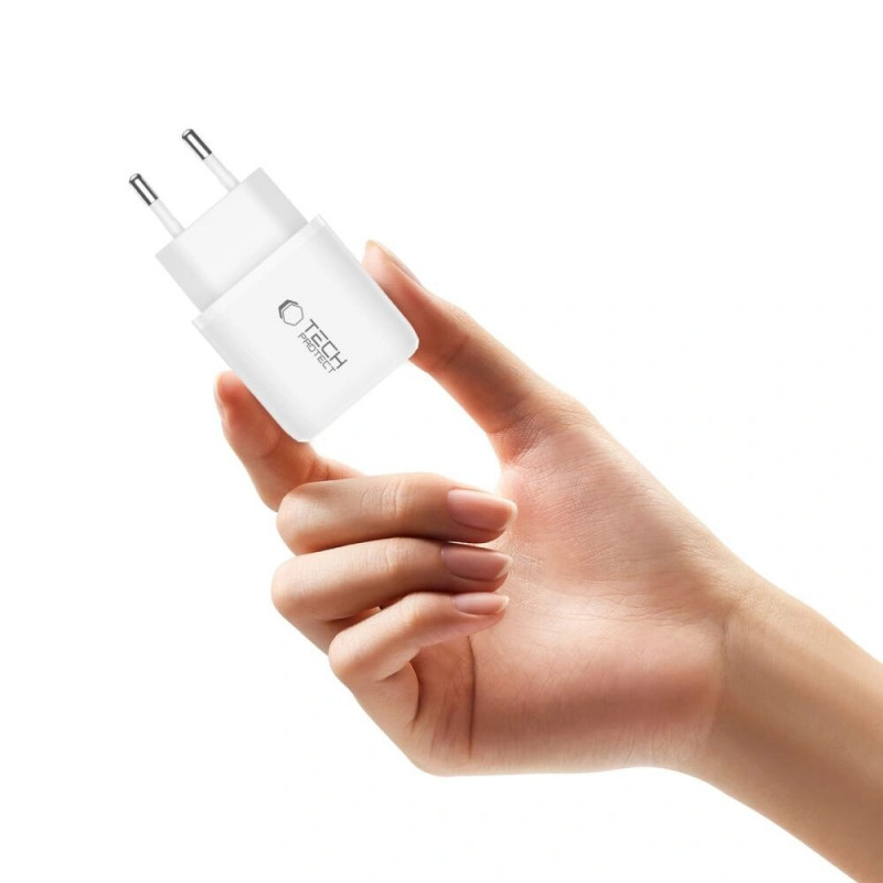 Tech-Protect NCA30 USB-A, USB-C Wandladegerät PD 30W / QC3.0, Weiß