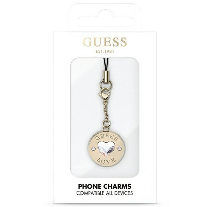 Guess GUCPMHGLD Heart Diamond Charm Handy-Anhänger mit Strasssteinen, gold