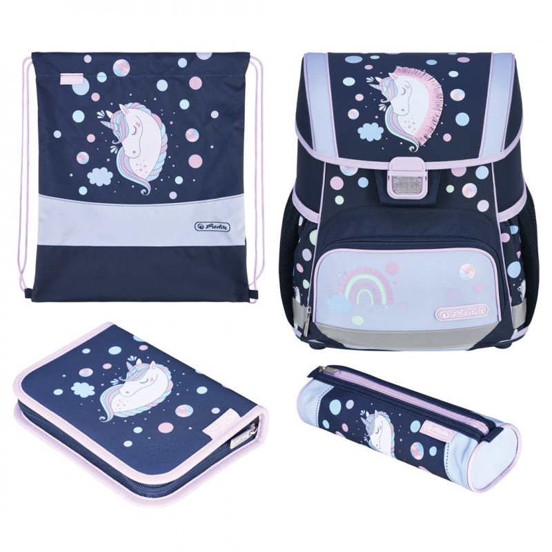 Herlitz Loop Plus Unicorn Dreams Schulranzen-Set, dunkelblau/rosa