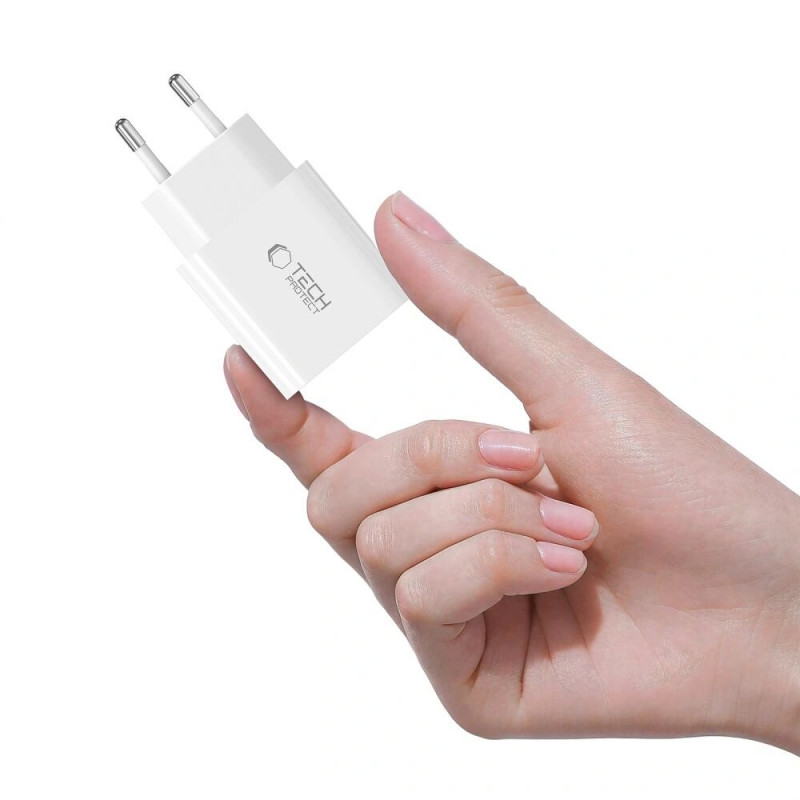 Tech-Protect NC20W 1-Port USB-C Wandladegerät PD20W mit USB-C / USB-C Kabel, Weiß