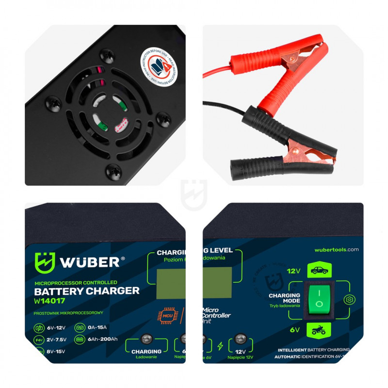 Wuber W14017 Mikroprozessor-Batterieladegerät, 6-12 V, 15 A