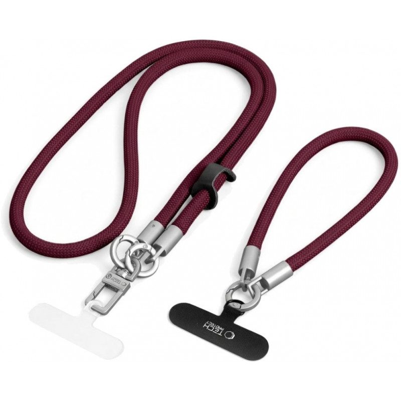 Tech-Protect C10S Rope Umhänge- und Handgelenk-Handy-Lanyard-Set, Burgundy/Titanium