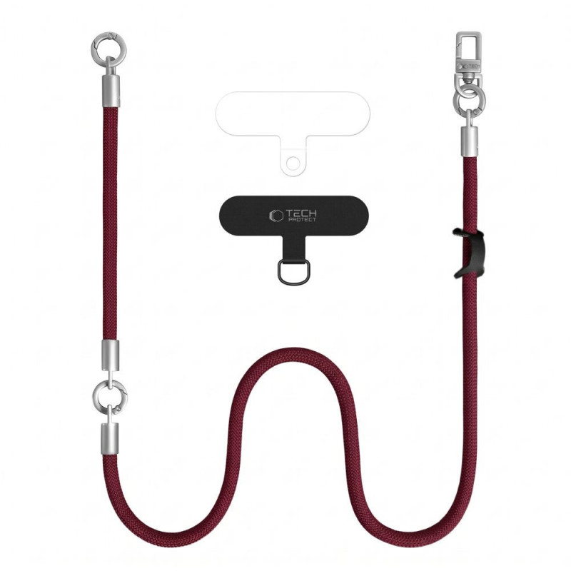 Tech-Protect C10S Rope Umhänge- und Handgelenk-Handy-Lanyard-Set, Burgundy/Titanium