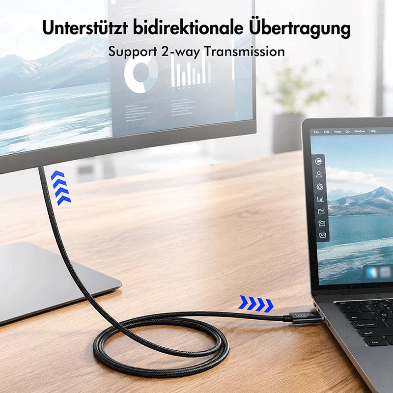 LogiLink CUA0121 USB 3.2 Gen2 Type-C Kabel, C/M auf DP/M, bi-di, 8K/60 Hz, Metall, schwarz, 3 m