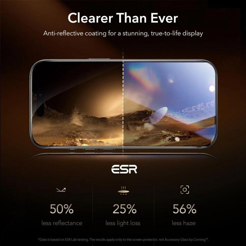 ESR UltraFit Armorite Pro gehärtetes Glas für Apple iPhone 16 Pro / 17, transparent, Glas von Corning (ESR926)