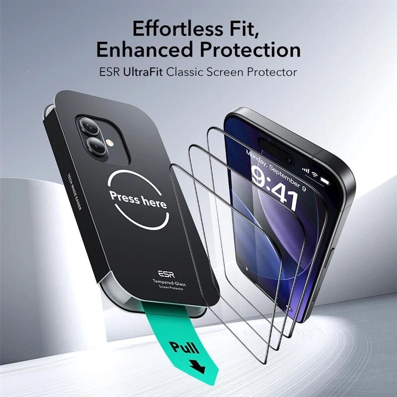 ESR UltraFit gehärtetes Glas für Apple iPhone 16 Pro / 17, transparent (2 Stück) (ESR922)