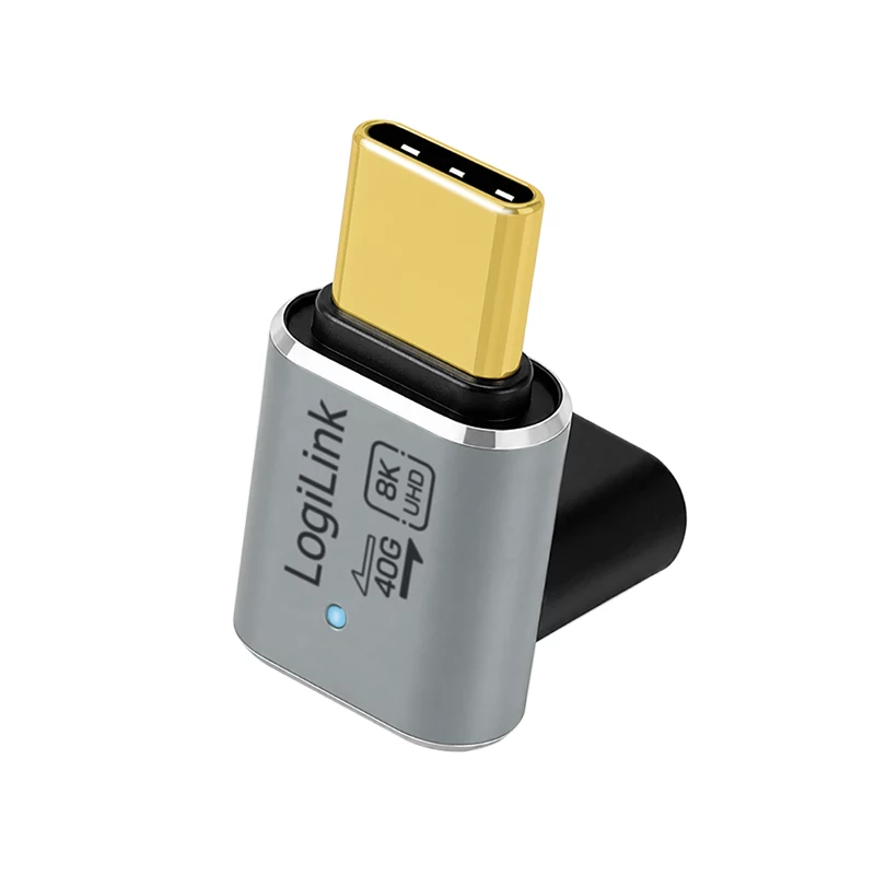 LogiLink AU0063 USB 4 Type-C Adapter 90° U/D, C/M auf C/F, 40 Gbps, 240 W, 8K/60 Hz, Metall, silber