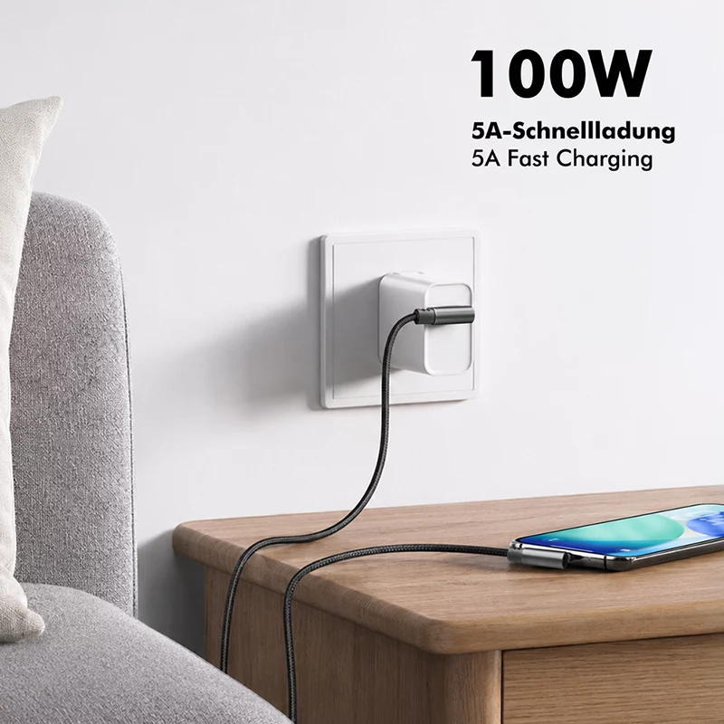 LogiLink CU0461 USB 2.0 Type-C Kabel, C/M 90° auf C/M 90°, 480 Mbps, 100 W, Metall, silber/schwarz, 1 m