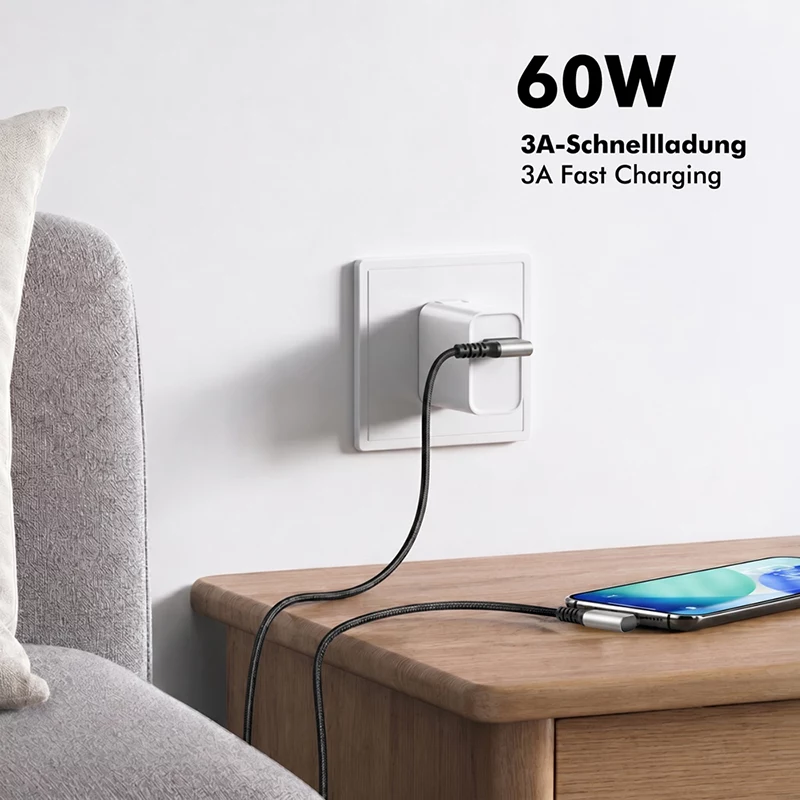 LogiLink CU0473 USB 3.2 Gen1 Type-C Kabel, A/M 90° auf C/M 90°, 5 Gbps, 60 W, Metall, silber/schwarz, 2 m