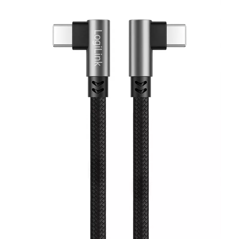 LogiLink CU0463 USB 2.0 Type-C Kabel, C/M 90° auf C/M 90°, 480 Mbps, 100 W, Metall, silber/schwarz, 3 m