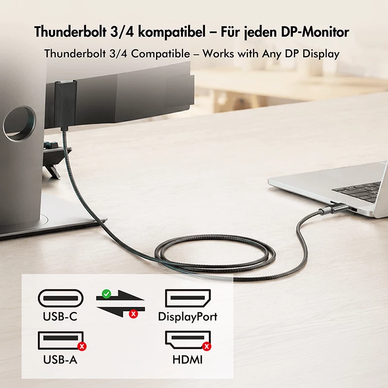 Logilink CUA0132 USB-3.2-Gen2-Type-C-Kabel, C/M auf DP/M, 8K/60 Hz, Nylon, Metall, schwarz, 3 m