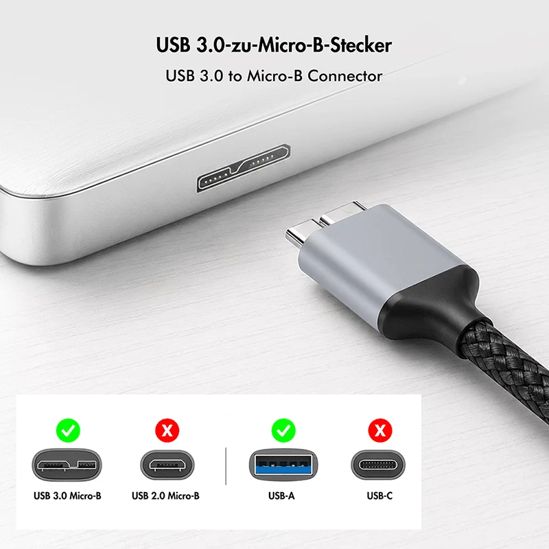 Logilink CU0290 USB-3.0-Kabel, A/M auf Micro-USB/M, 5 Gbps, Nylon, Metall, schwarz/silber, 1 m
