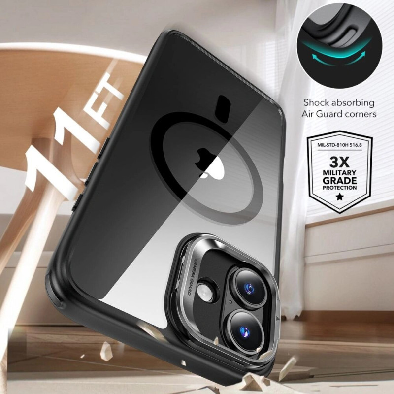 ESR Classic Hybrid Kickstand HaloLock MagSafe Hülle mit gehärtetem Glas für Apple iPhone 16 Plus, Clear/Black