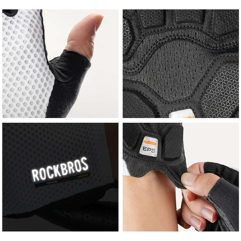Rockbros TLS004 ROAD TO SKY kurze stoßdämpfende Fahrradhandschuhe M, Weiß