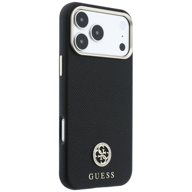 Guess GUE005537-0 Grained Round Strass Logo MagSafe Hülle für Apple iPhone 18 Pro Max / 17 Pro Max, schwarz