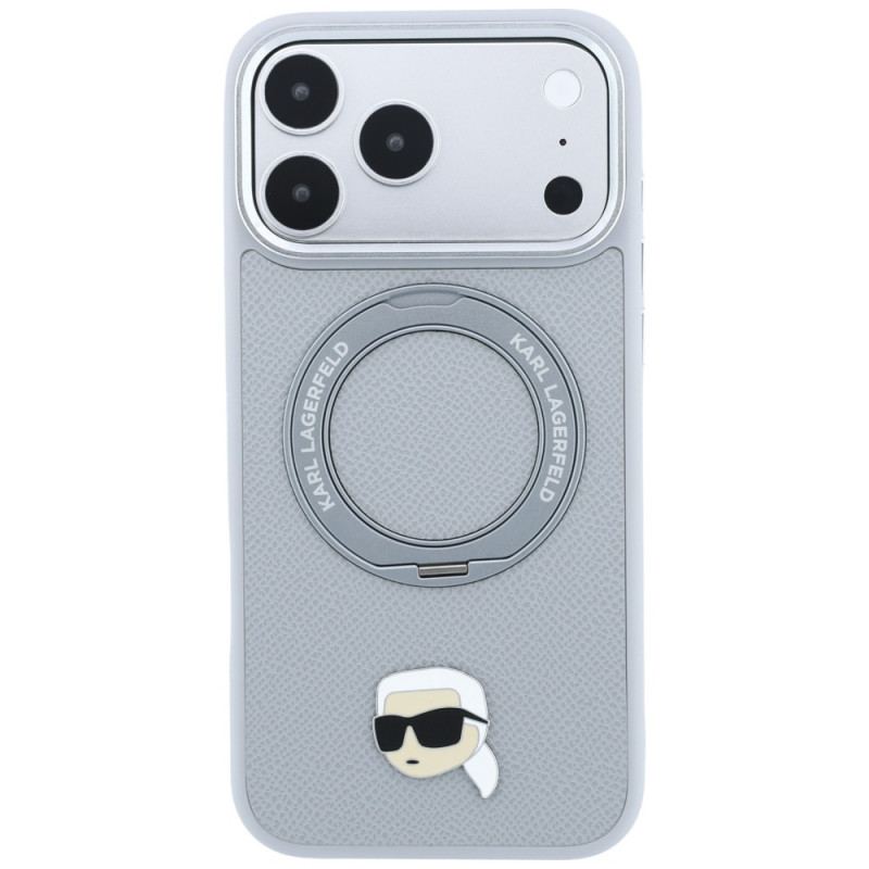 Karl Lagerfeld with Ring Stand 360 Karl Head Pin MagSafe Hülle für Apple iPhone 18 Pro Max / 17 Pro Max, grau (KF003236)