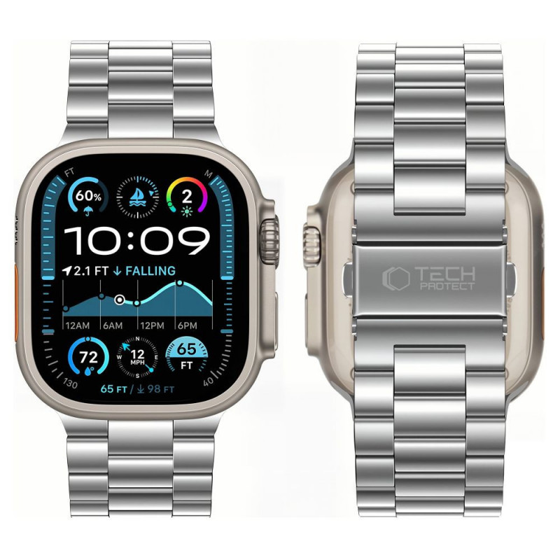 Tech-Protect Stainless Edelstahlarmband für Apple Watch 8 / 9 / 10 / 11 / 12 / SE / Ultra (44 / 45 / 46 / 49 mm), Silber
