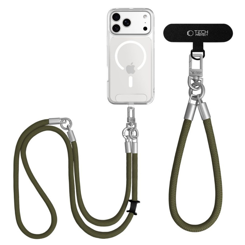 Tech-Protect C10S Rope Crossbody & Wrist Handyband-Set, Olivgrün/Titan