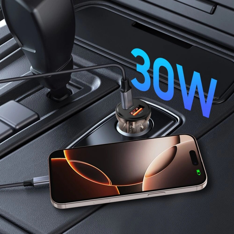 Tech-Protect CC01 2-Port-Autoladegerät USB-A / USB-C, PD 30W / QC 3.0, Schwarz