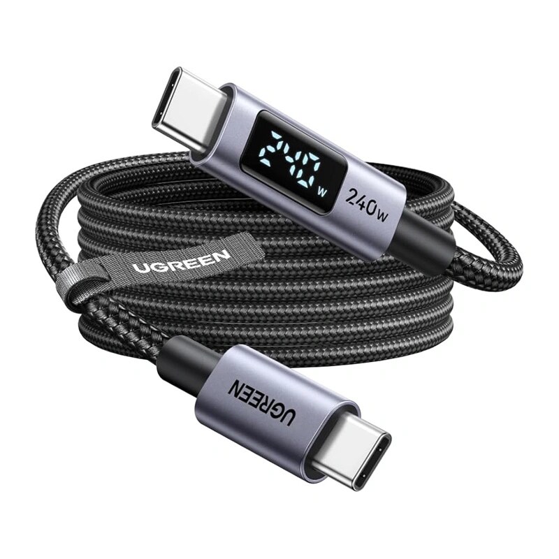 Ugreen L530 USB-C auf USB-C Kabel, PD 240 W, 480 Mbps, mit Display, 2 m, Schwarz