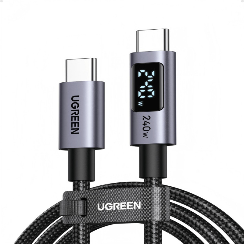 Ugreen L530 USB-C auf USB-C Kabel, PD 240 W, 480 Mbps, mit Display, 2 m, Schwarz