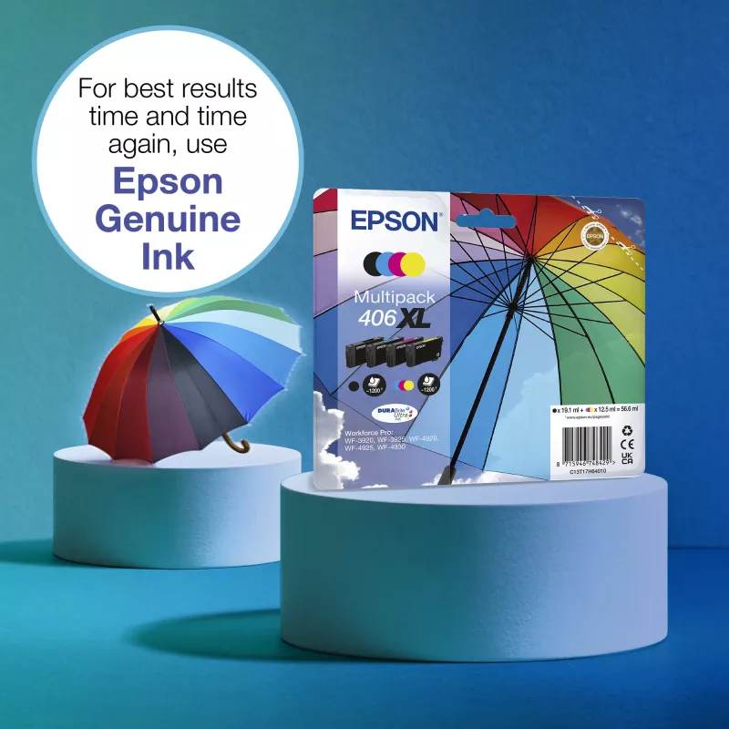 Epson 406XL Umbrella DURABrite Ultra Multipack EasyMail 4er-Pack, XL (C13T17H64510)