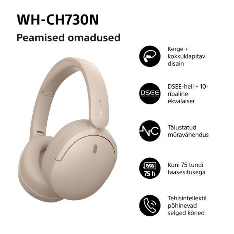 Sony WH-CH730N Bluetooth-Over-Ear-Kopfhörer mit Mikrofon, Beige