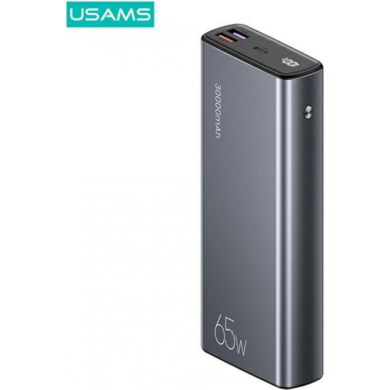 USAMS PB59 US-CD165 Powerbank 30000 mAh, 65 W, 2x QC3.0 + PD, schwarz, mit USB-C-auf-USB-C-Kabel