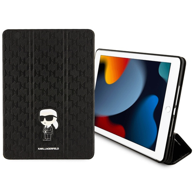 Karl Lagerfeld KLFC10SAKHPKK Saffiano Monogram Ikonik Bookcase für Apple iPad 10.2 (7., 8., 9. Generation), schwarz