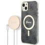 Guess GUBPP14SH4EACSK Hardcase für Apple iPhone 14 + Wireless Charger, 4G Print, MagSafe, schwarz