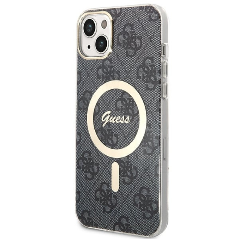 Guess GUBPP14SH4EACSK Hardcase für Apple iPhone 14 + Wireless Charger, 4G Print, MagSafe, schwarz