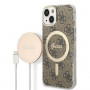 Guess GUBPP14SH4EACSW Hardcase für Apple iPhone 14 + Wireless Charger, 4G Print, MagSafe, braun