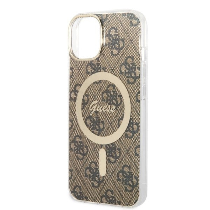 Guess GUBPP14SH4EACSW Hardcase für Apple iPhone 14 + Wireless Charger, 4G Print, MagSafe, braun