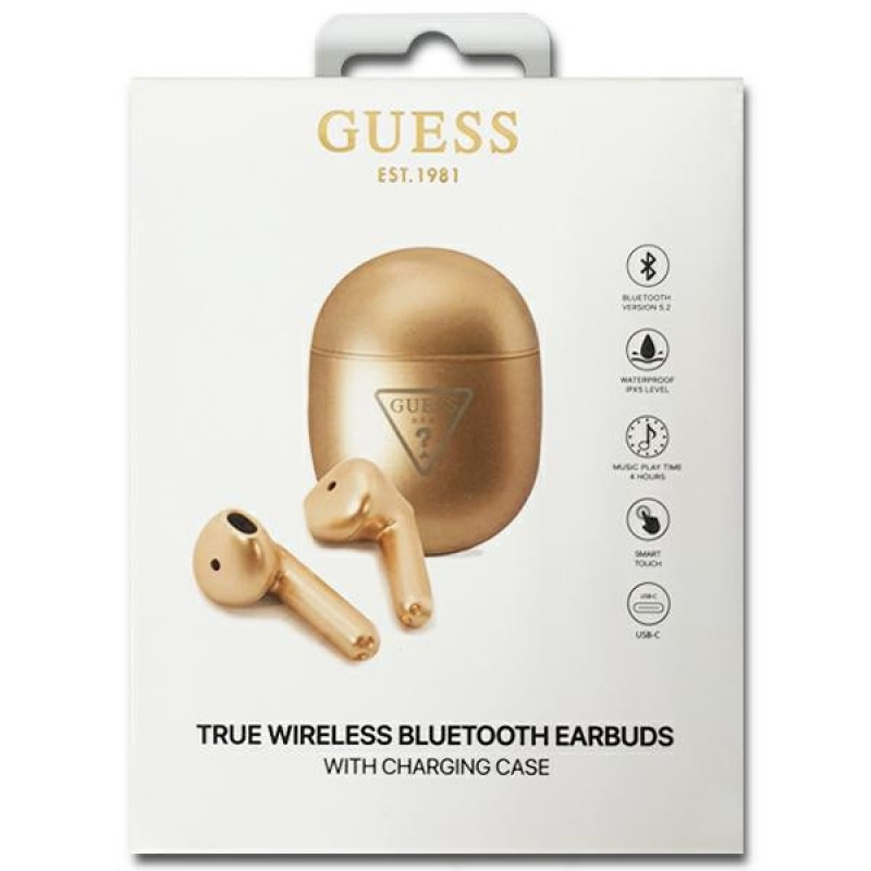 Guess GUTWST82TRD kabellose TWS-In-Ear-Kopfhörer mit Dockingstation, Triangle Logo, Bluetooth 5.0, gold