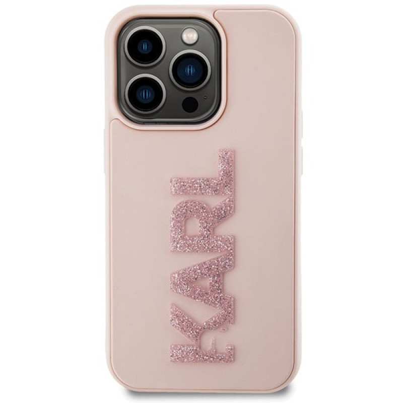 Karl Lagerfeld KLHCP15X3DMBKCP Hardcase für Apple iPhone 15 Pro Max, 3D Rubber Glitter Logo, pink
