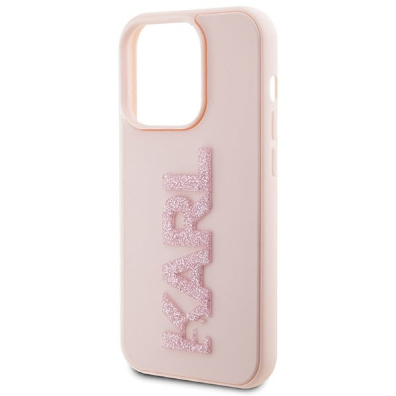 Karl Lagerfeld KLHCP15X3DMBKCP Hardcase für Apple iPhone 15 Pro Max, 3D Rubber Glitter Logo, pink