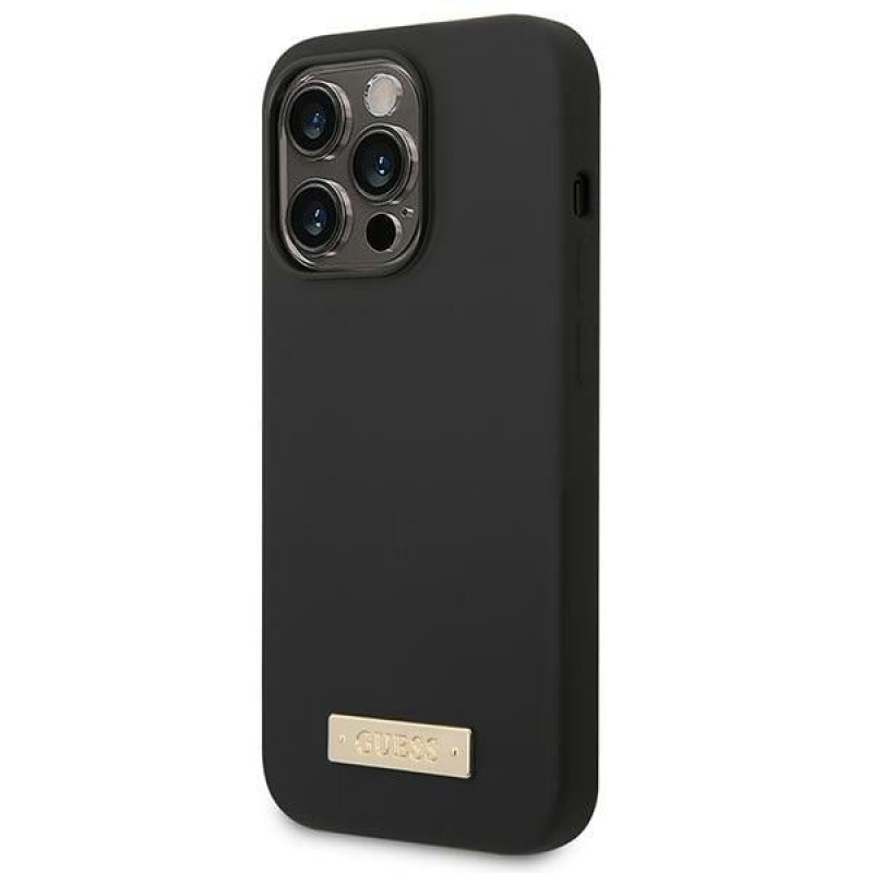 Guess GUHMP14XSBPLK Apple iPhone 14 Pro Max Hardcase, Silikon Logo Plate MagSafe, Schwarz