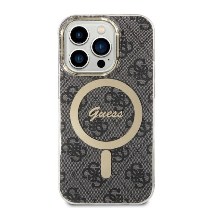 Guess GUBPP14XH4EACSK Hülle + kabelloses Ladegerät Apple iPhone 14 Pro Max schwarz Hardcase, 4G Print, MagSafe