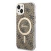 Guess GUBPP14MH4EACSW Hülle + kabelloses Ladegerät Apple iPhone 14 Plus / iPhone 15 Plus braunes Hardcase, 4G Print, MagSafe