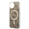 Guess GUBPP14MH4EACSW Hülle + kabelloses Ladegerät Apple iPhone 14 Plus / iPhone 15 Plus braunes Hardcase, 4G Print, MagSafe