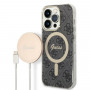 Guess GUBPP14LH4EACSK Hülle + kabelloses Ladegerät Apple iPhone 14 Pro Schwarz Hardcase, 4G Print, MagSafe