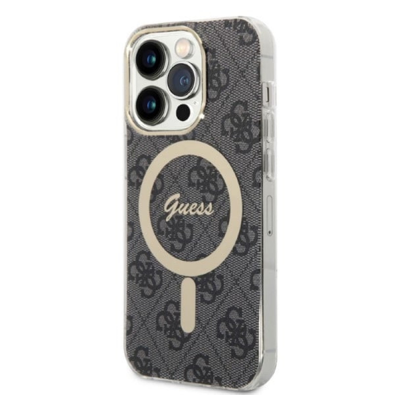 Guess GUBPP14LH4EACSK Hülle + kabelloses Ladegerät Apple iPhone 14 Pro Schwarz Hardcase, 4G Print, MagSafe